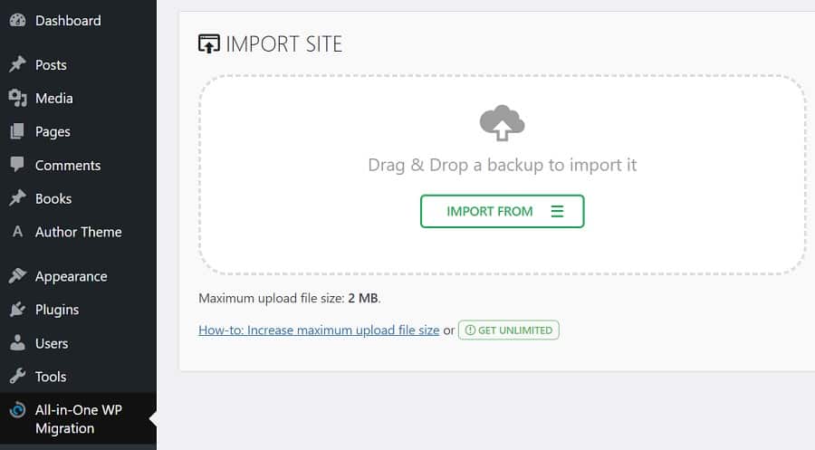 all-in-one wp migration import site